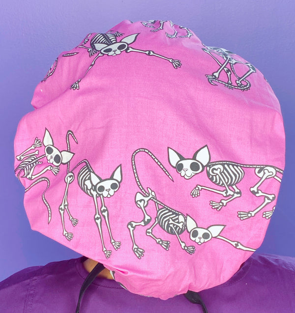 Skeleton Sphynx Cats on Pink Animal Bouffant