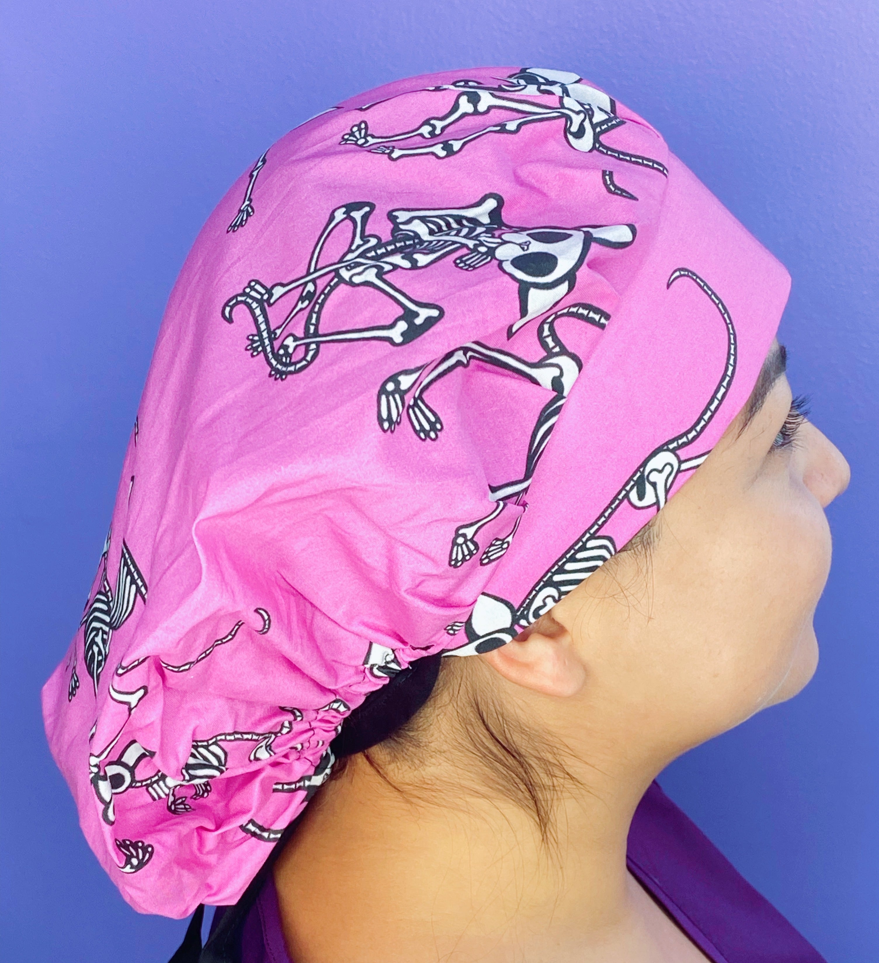 Skeleton Sphynx Cats on Pink Animal Bouffant