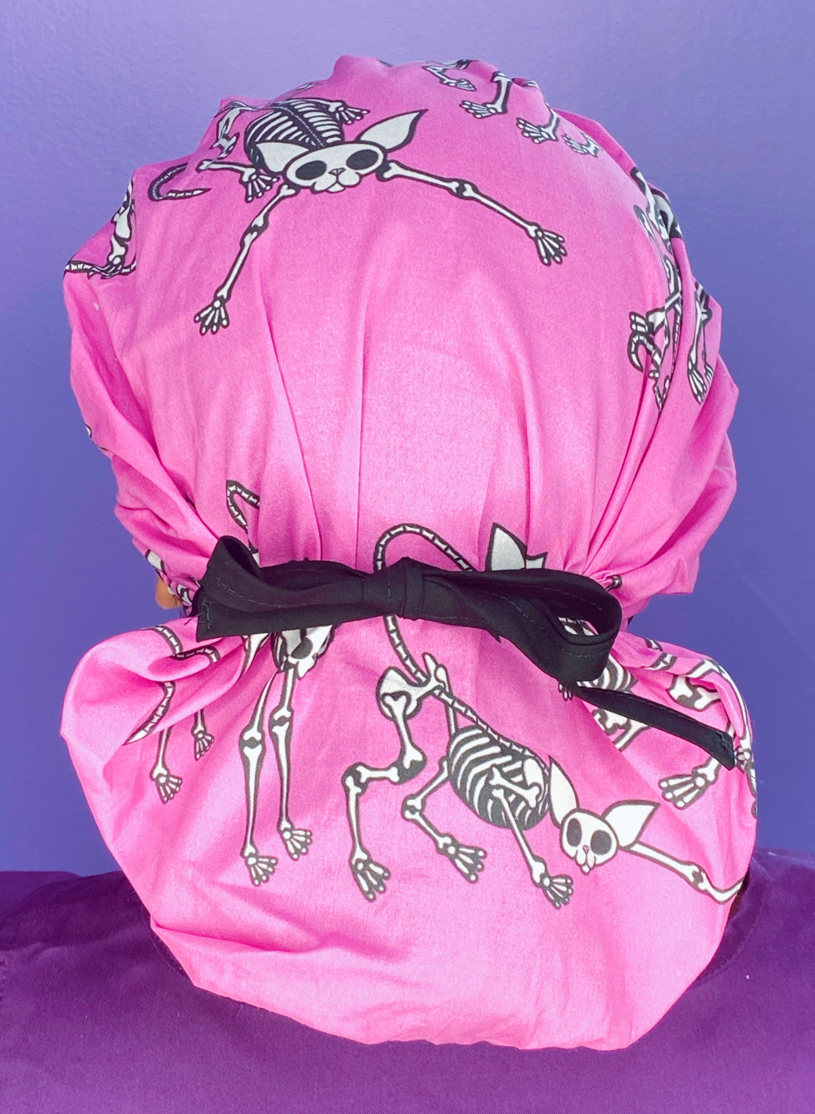 Skeleton Sphynx Cats on Pink Animal Bouffant