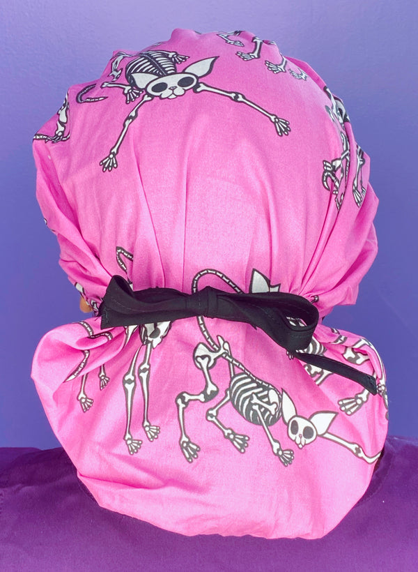 Skeleton Sphynx Cats on Pink Animal Bouffant