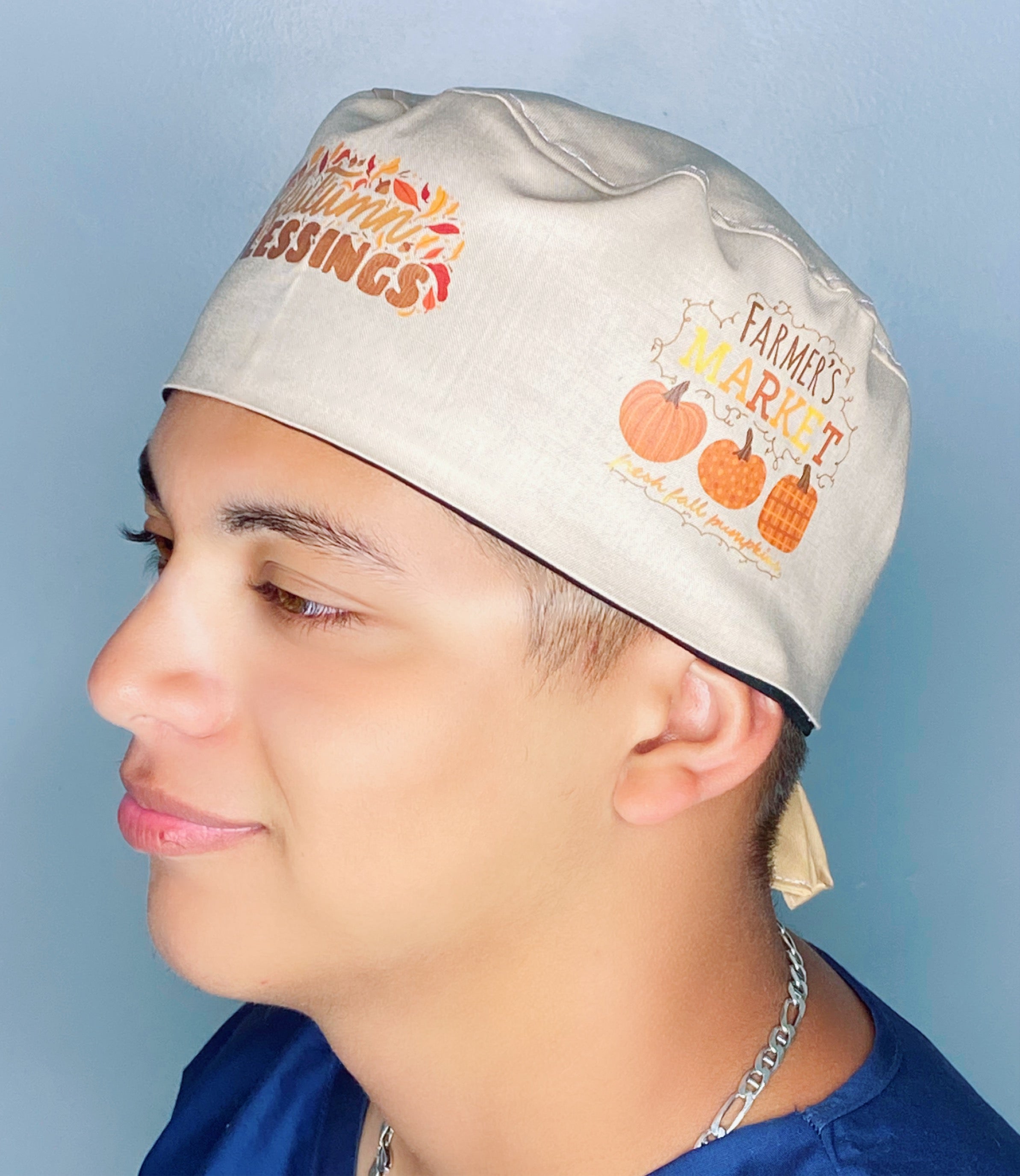 Autumn Blessings, Farmers Market, Gather Together Happy Thanksgiving Themed Custom Solid Color Unisex Scrub Cap