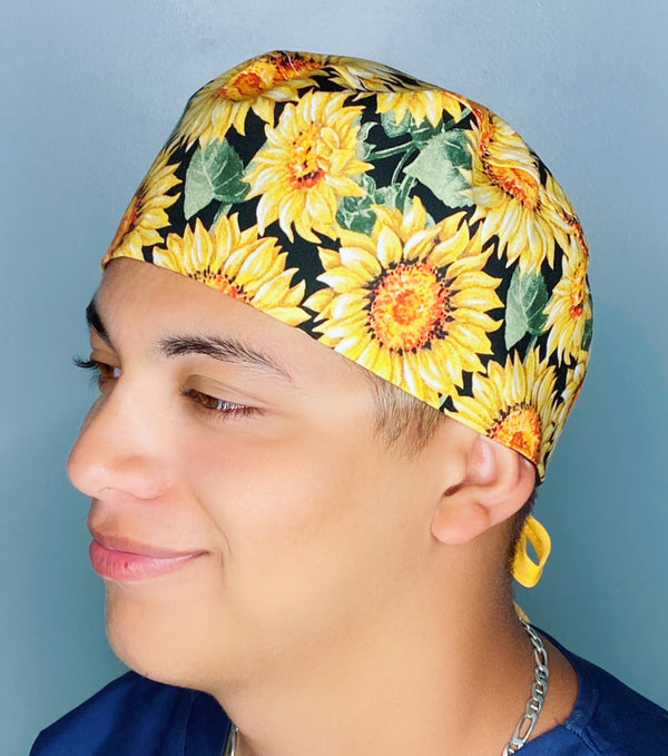 Sun Flowers All Over Floral Design Unisex Cute Scrub Cap