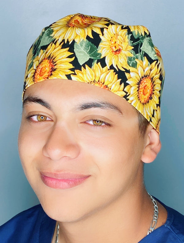 Sun Flowers All Over Floral Design Unisex Cute Scrub Cap