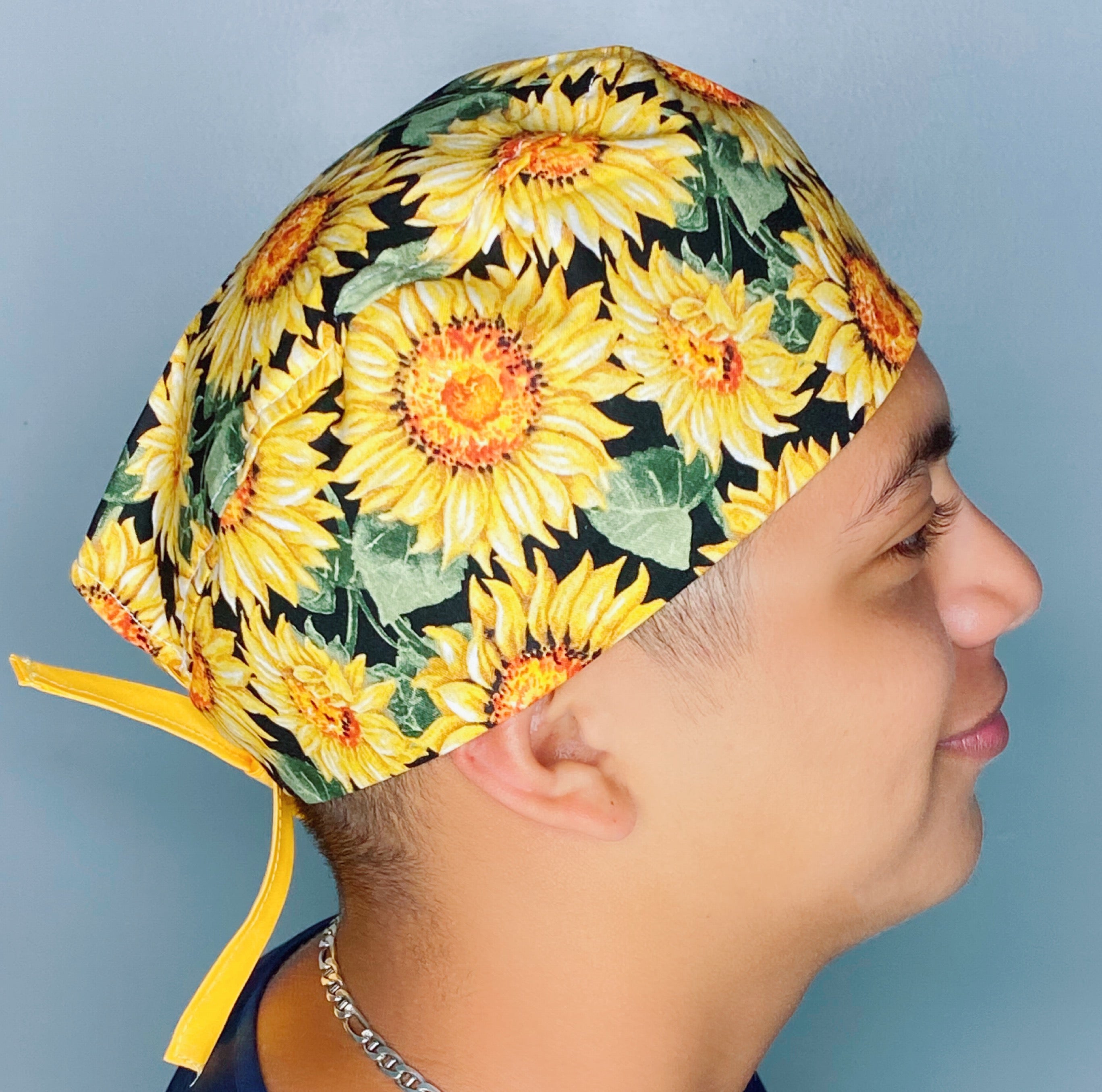 Sun Flowers All Over Floral Design Unisex Cute Scrub Cap