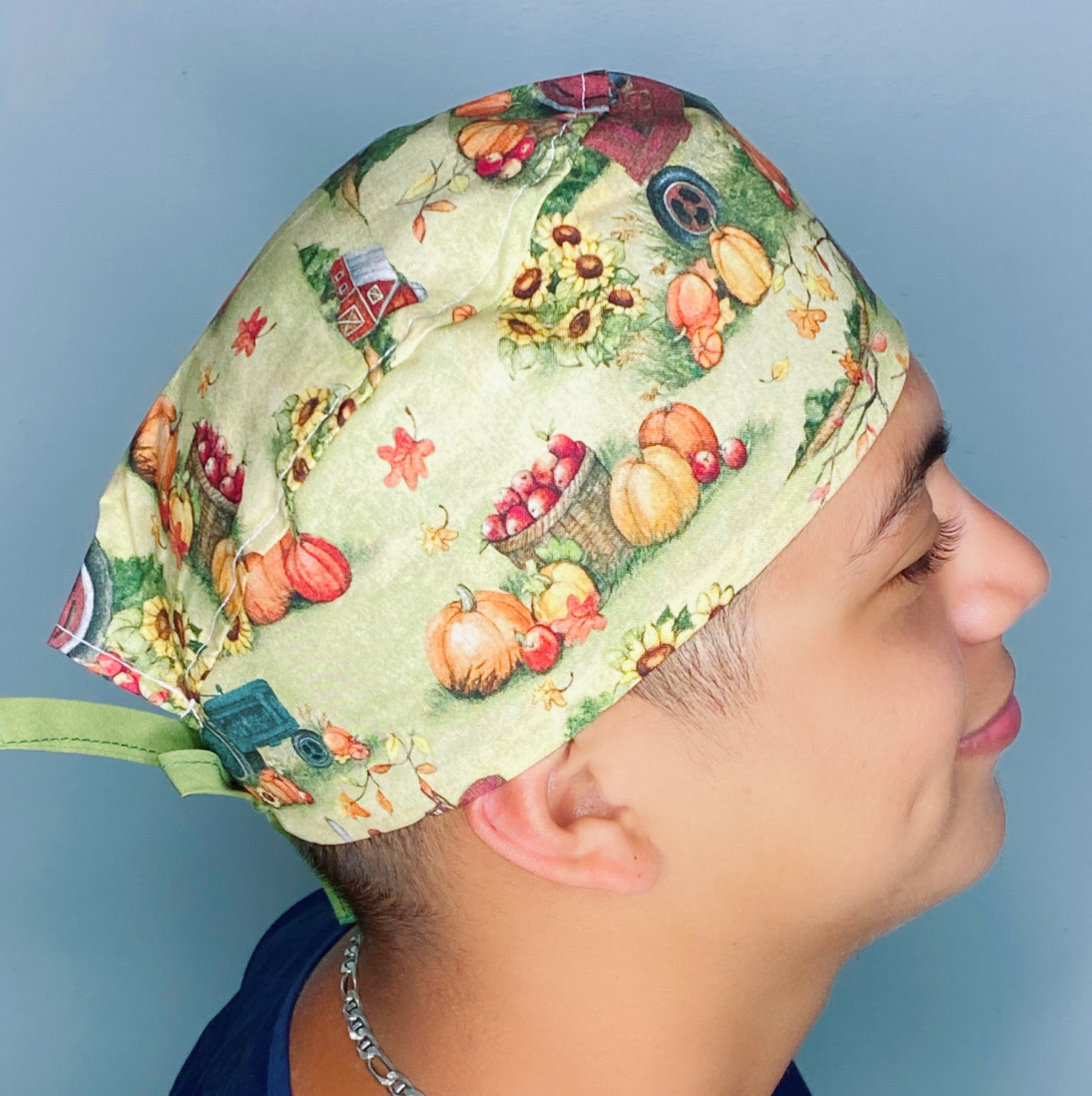 Fall Pumpkin Patch Tractor Thanksgiving themed Unisex Holiday Scrub Cap