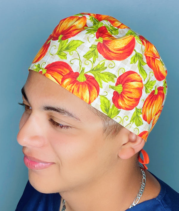 Fall Pumpkins Thanksgiving themed Unisex Holiday Scrub Cap