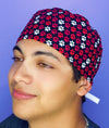 Red, Black & White Paws Dog Themed Unisex Animal Scrub Cap
