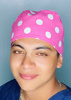 Big White Polka Dots on Pink Unisex Fancy Scrub Cap