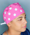 Big White Polka Dots on Pink Unisex Fancy Scrub Cap