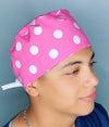 Big White Polka Dots on Pink Unisex Fancy Scrub Cap