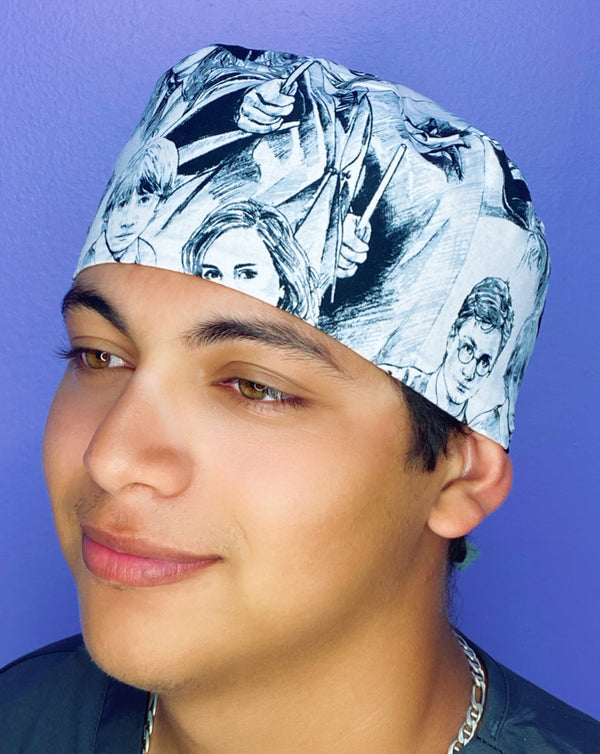 HP Characters Doodled Famous Wizard Movie Unisex Geek Scrub Cap