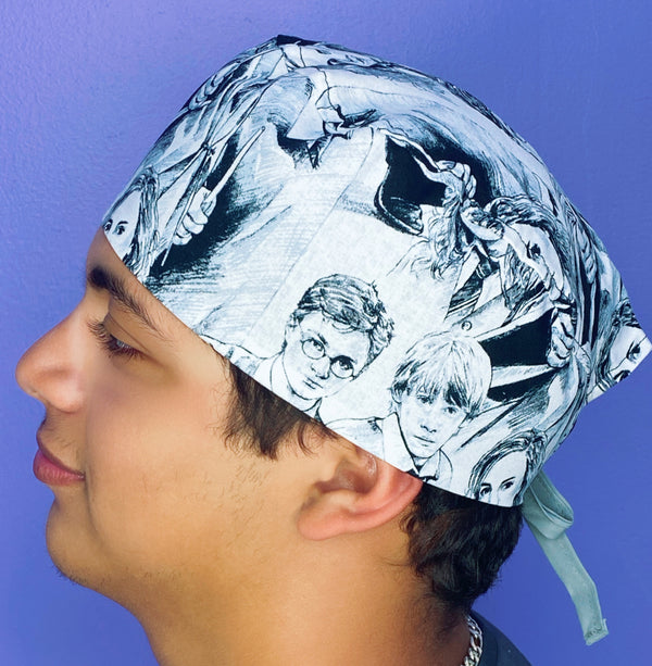 HP Characters Doodled Famous Wizard Movie Unisex Geek Scrub Cap