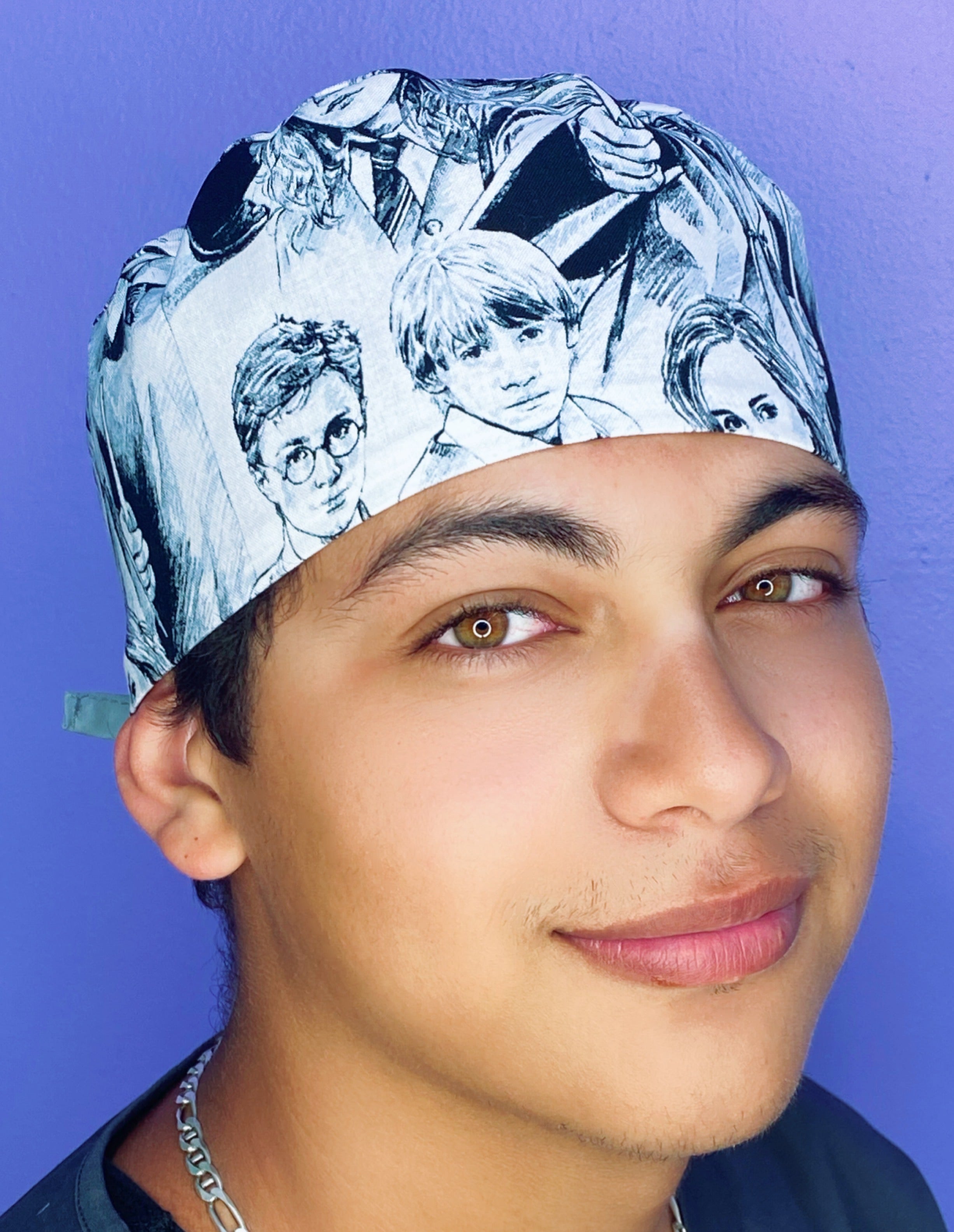 HP Characters Doodled Famous Wizard Movie Unisex Geek Scrub Cap