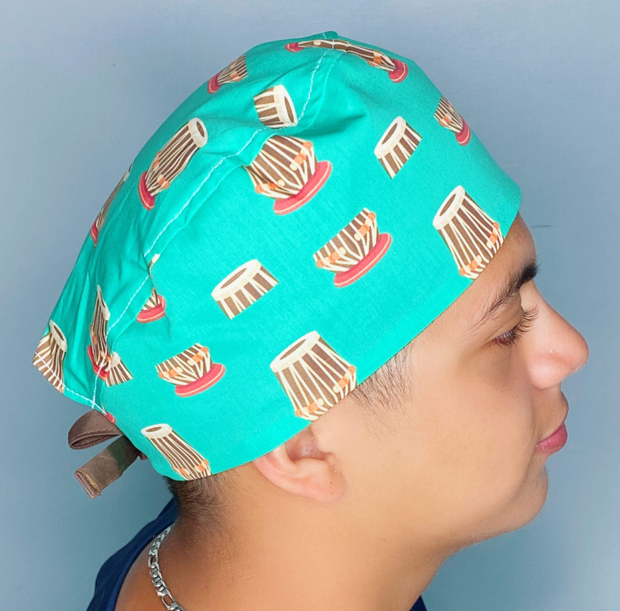 Drums Bongos Mint Green Musical Design Unisex Cute Scrub Cap