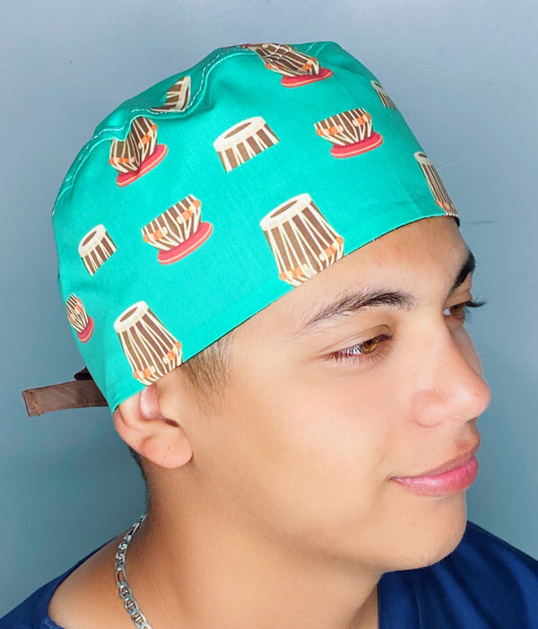 Drums Bongos Mint Green Musical Design Unisex Cute Scrub Cap