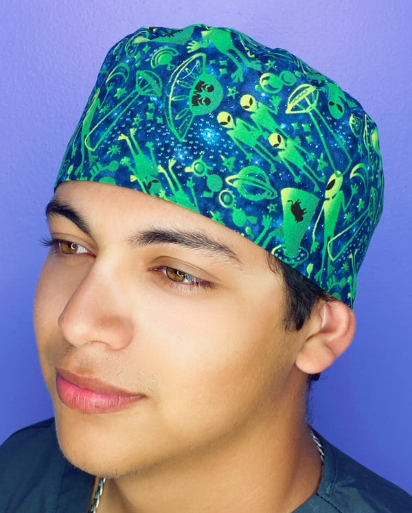 Aliens Green Blue Design Unisex Geek Scrub Cap