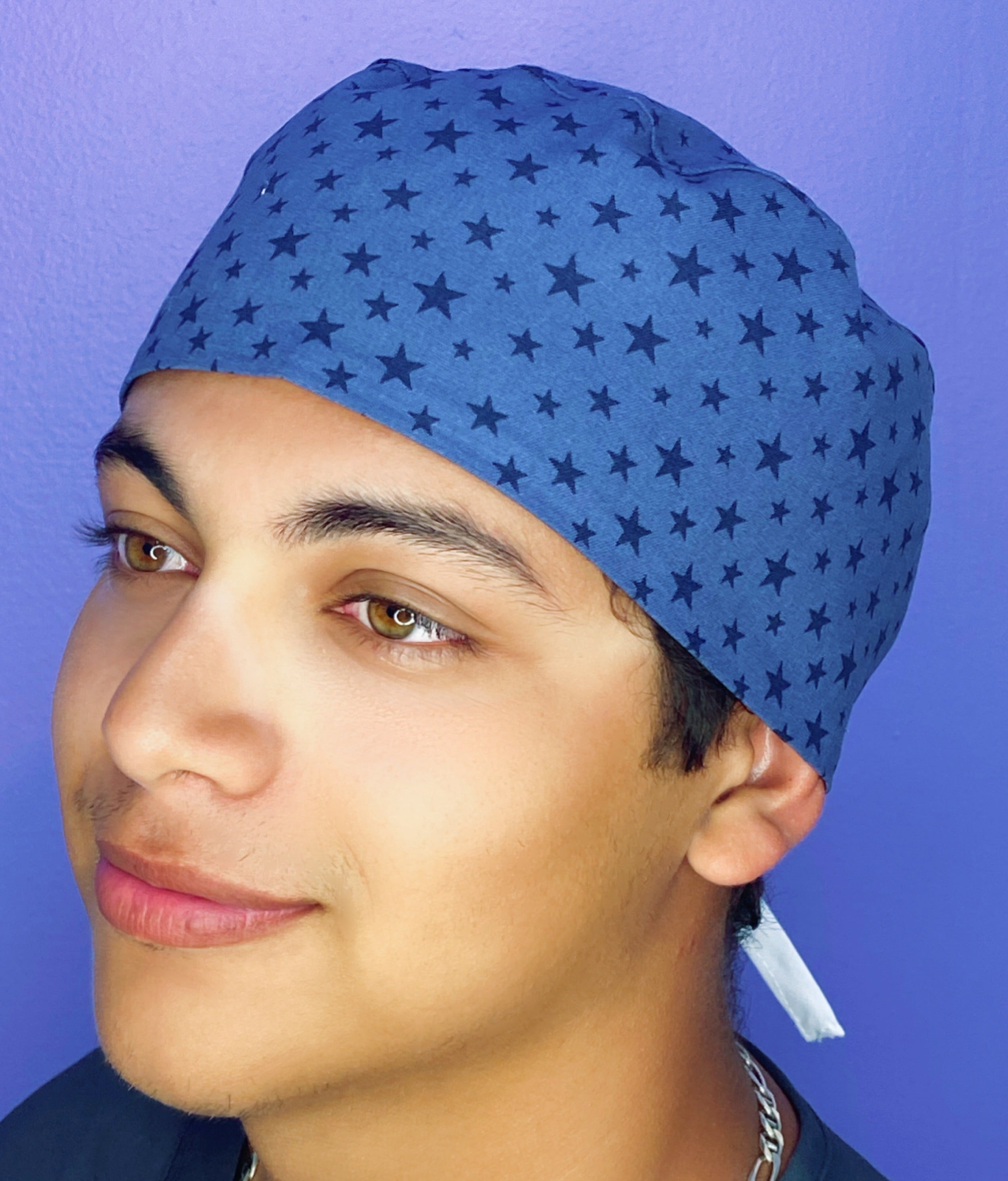 Navy Stars on Blue Unisex Fancy Scrub Cap