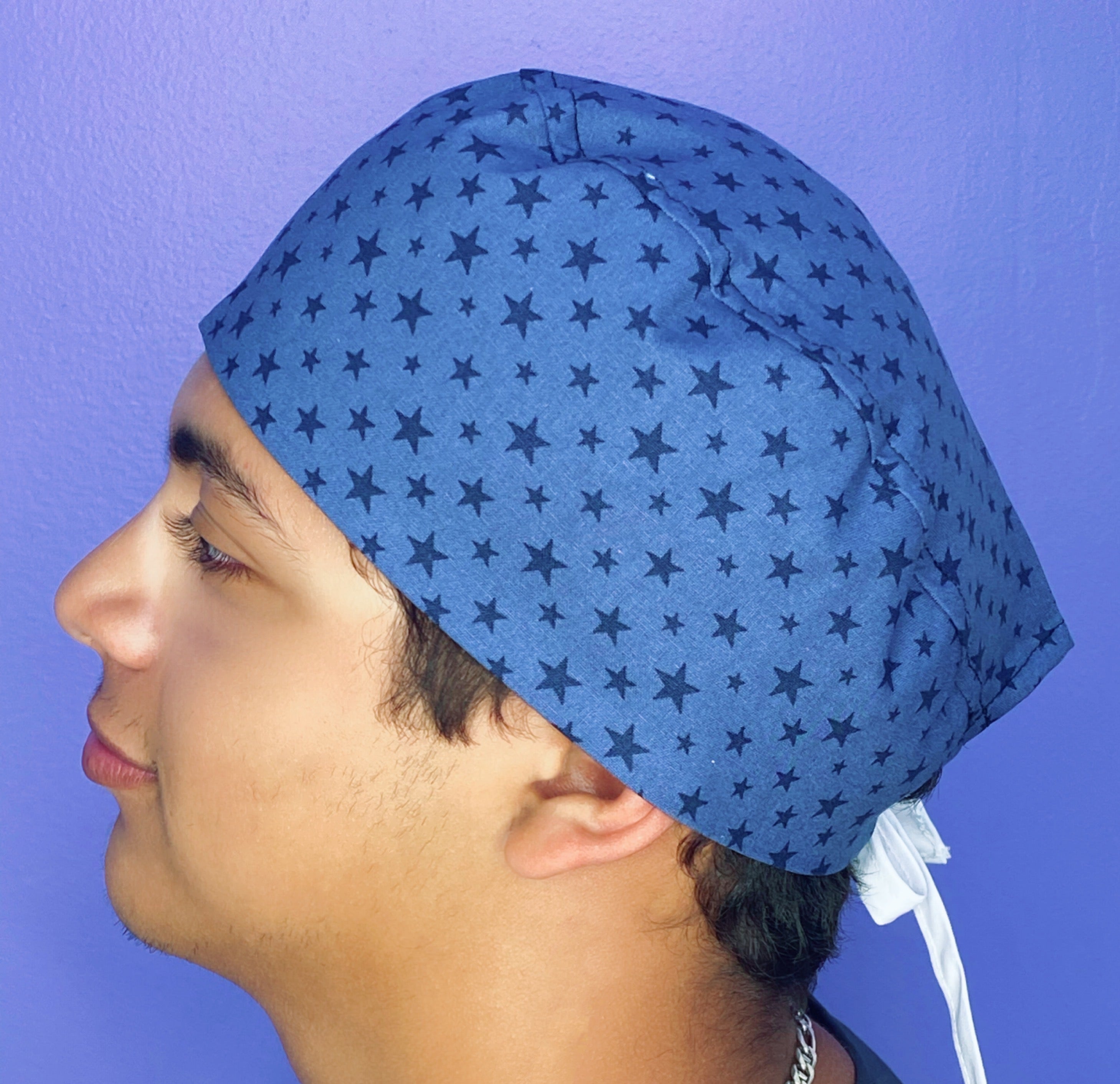 Navy Stars on Blue Unisex Fancy Scrub Cap