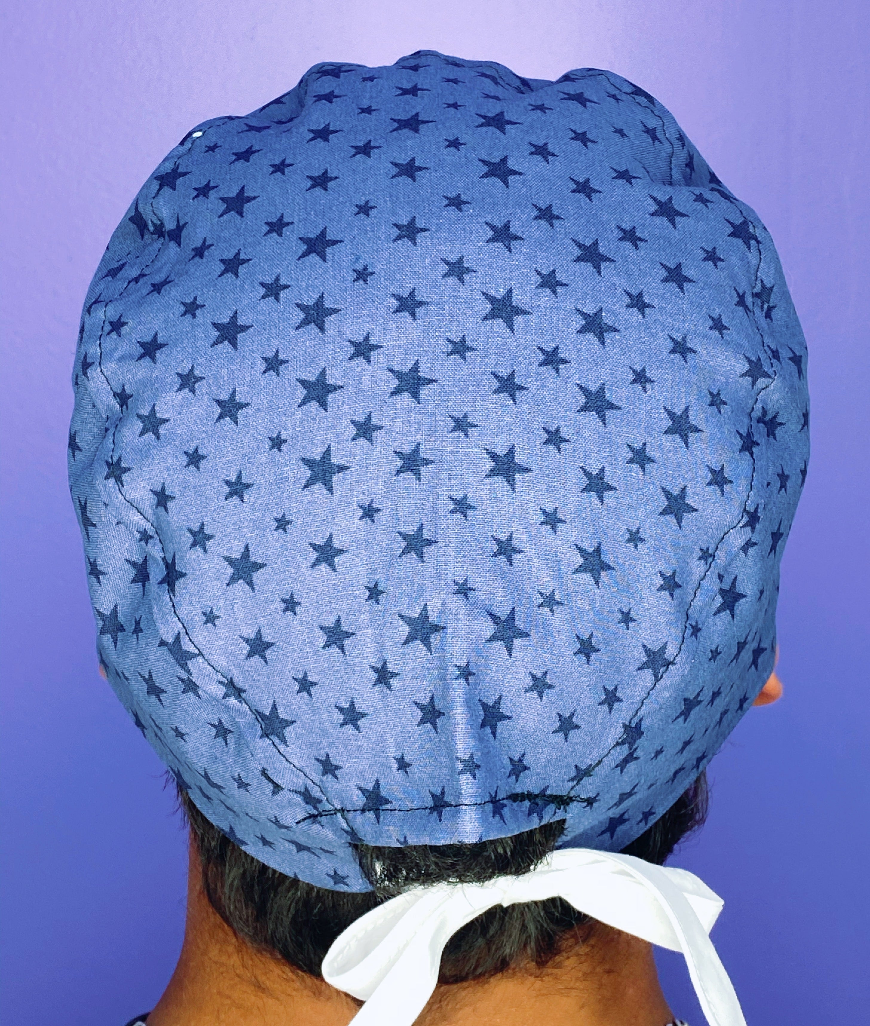 Navy Stars on Blue Unisex Fancy Scrub Cap