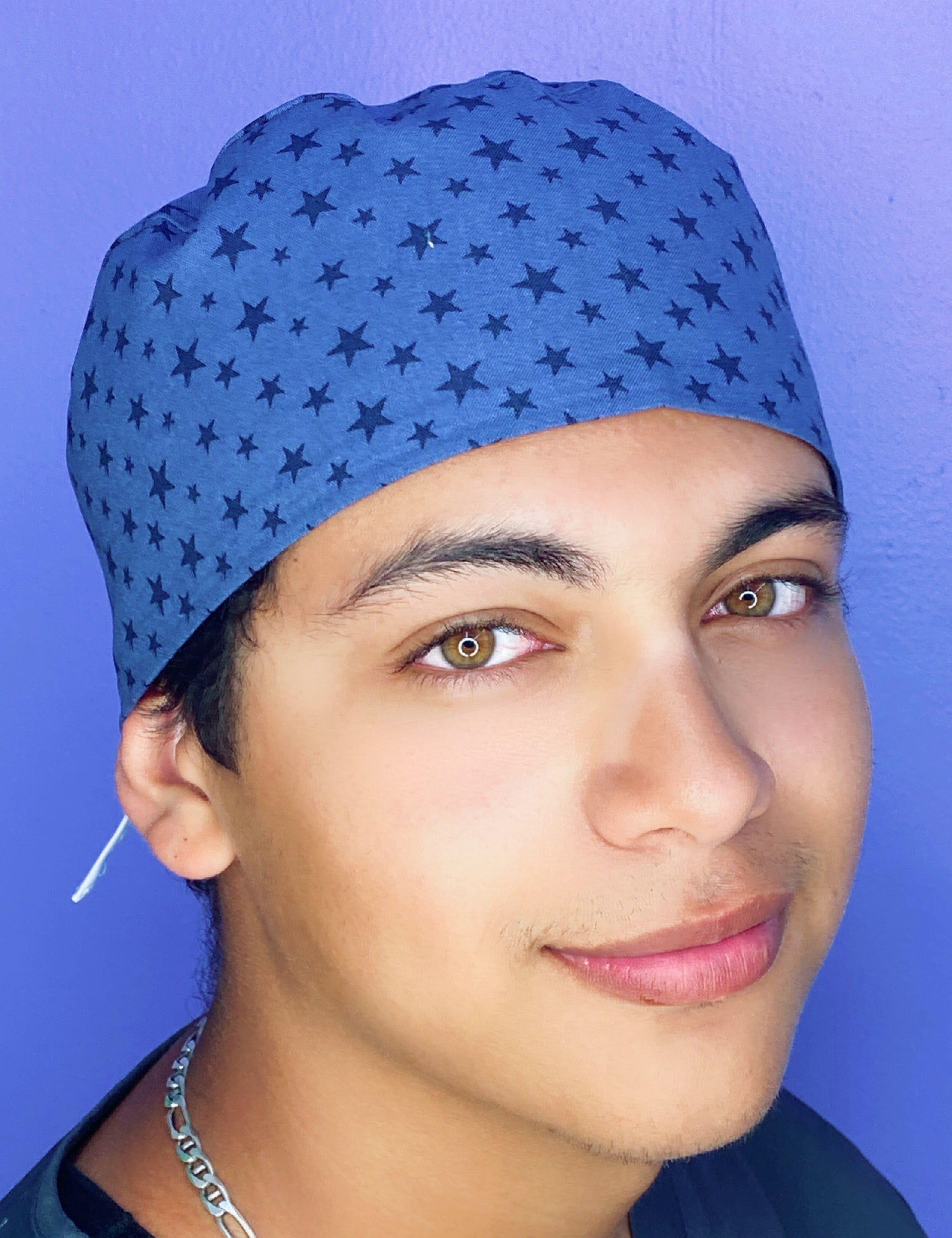 Navy Stars on Blue Unisex Fancy Scrub Cap