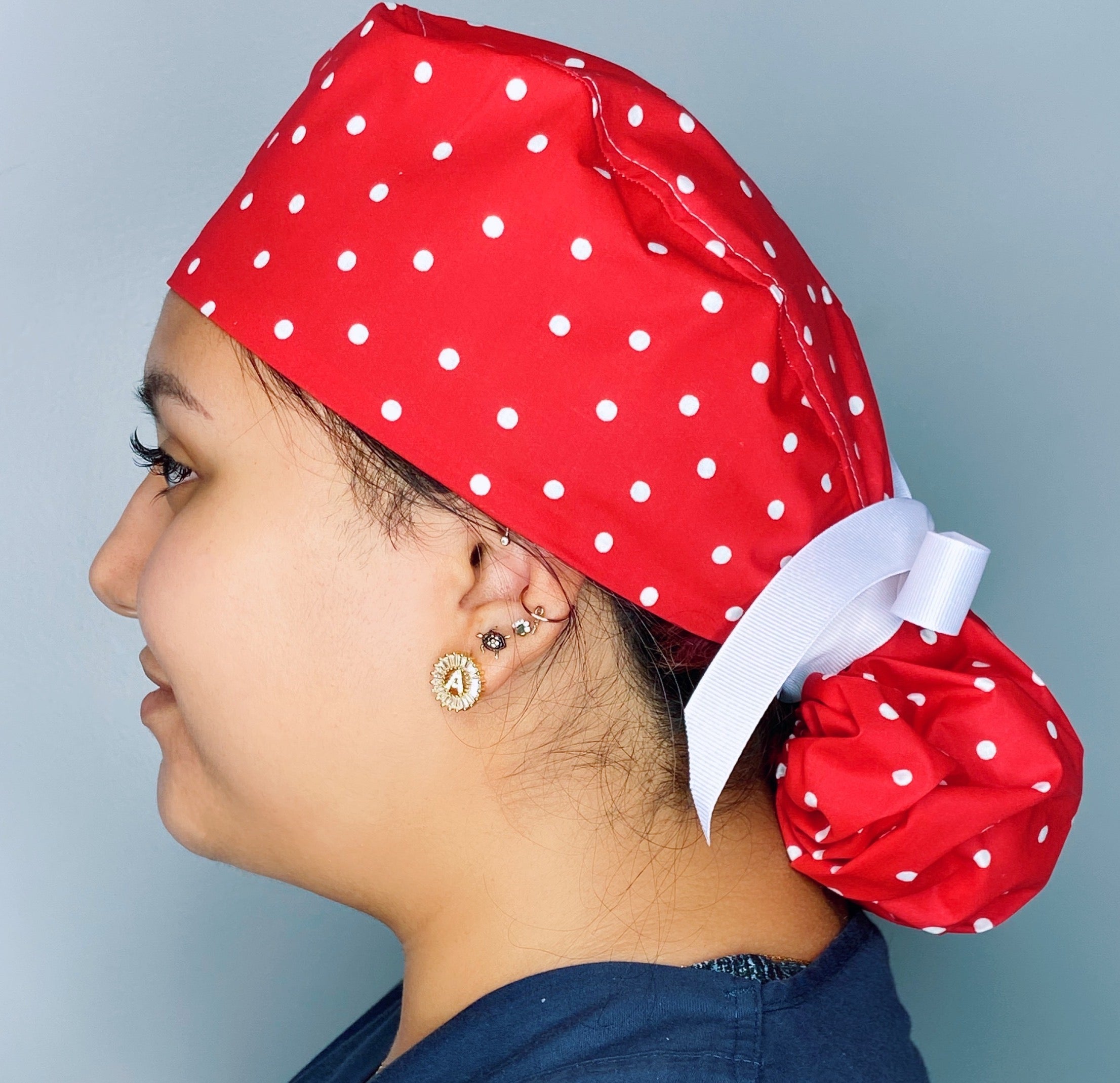 White Polka Dots on Red Ponytail