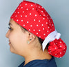 White Polka Dots on Red Ponytail