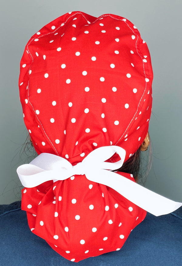 White Polka Dots on Red Ponytail