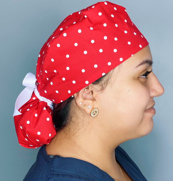 White Polka Dots on Red Ponytail