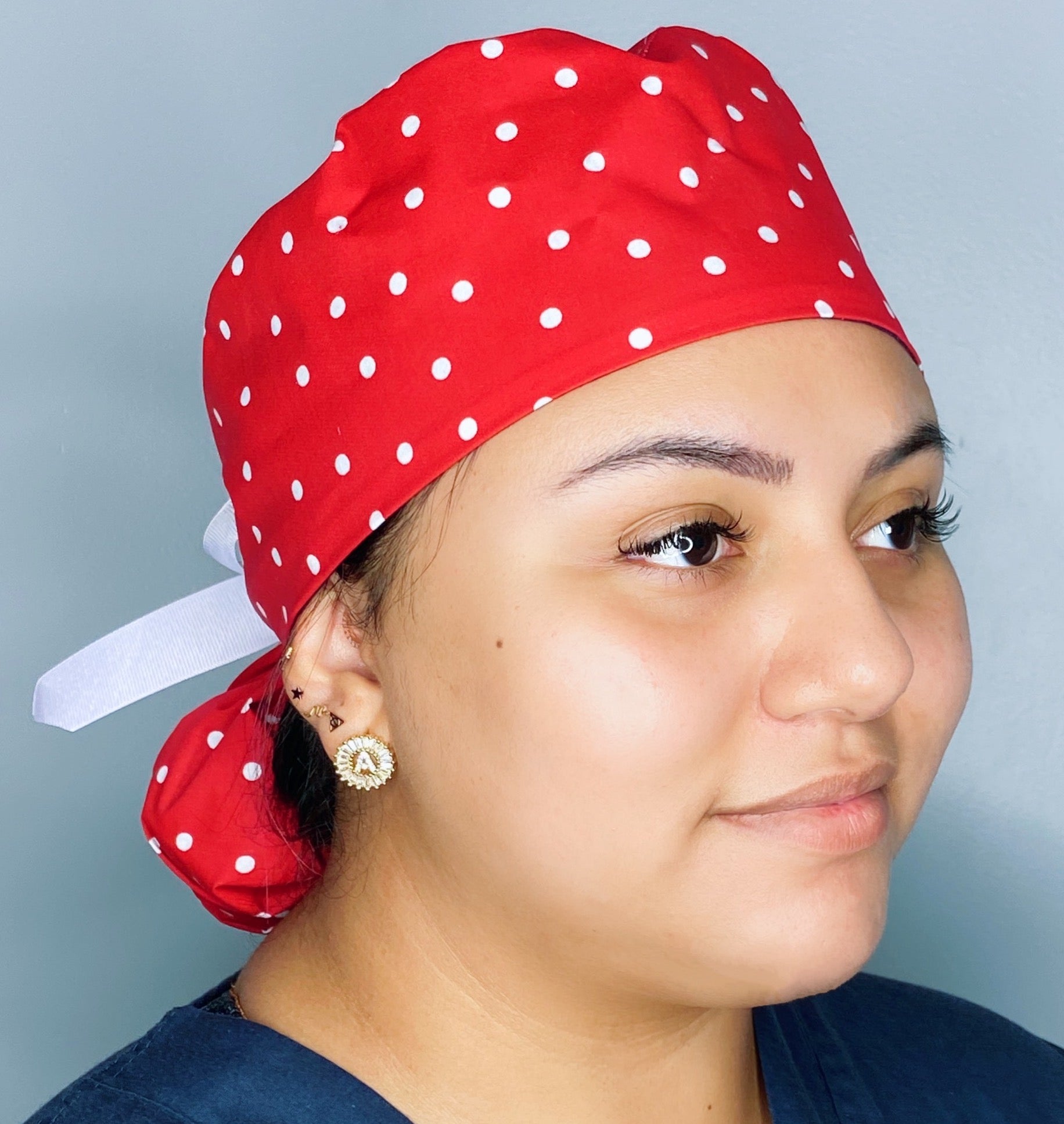 White Polka Dots on Red Ponytail