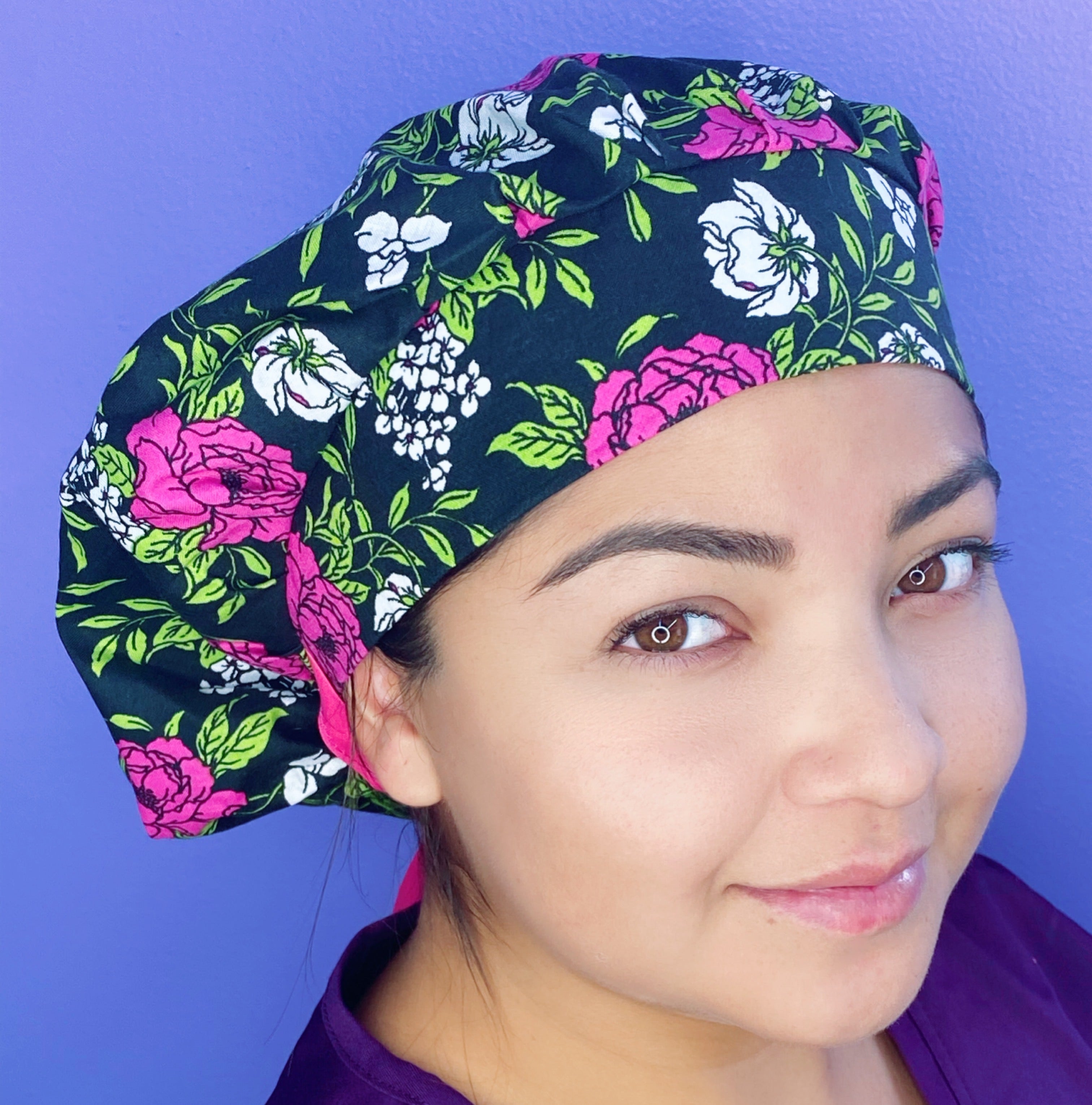 Peonies on Pink & White on Black Floral Bouffant