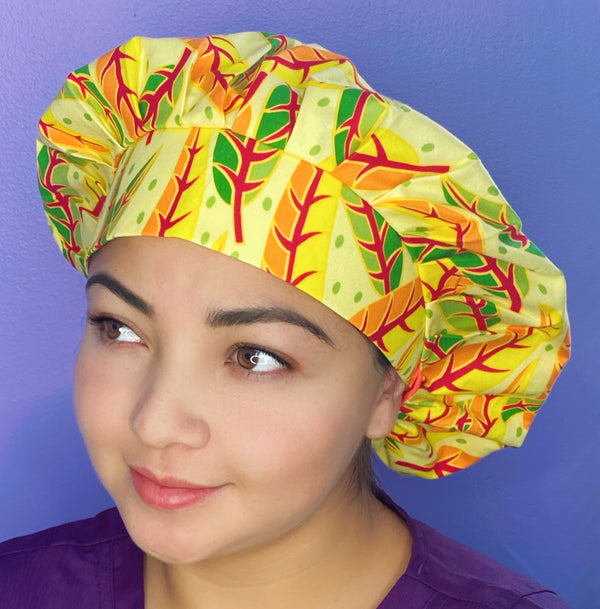 Orange Green Leaves Yellow Floral Bouffant