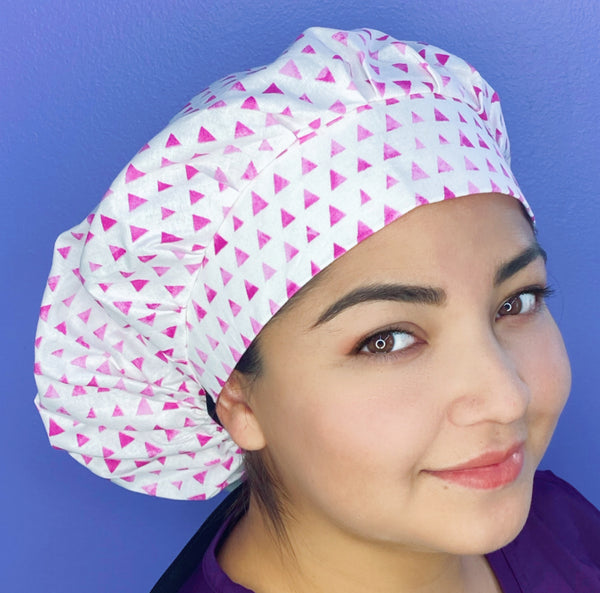 Small Pink Triangles on White Shapes Fancy Bouffant