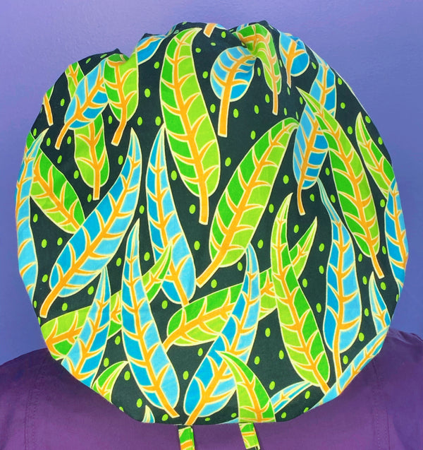 Green & Blue Leaves Yellow Floral Bouffant
