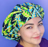 Green & Blue Leaves Yellow Floral Bouffant