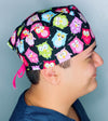 Colorful Sleeping Owls on Black Unisex Animal Scrub Cap