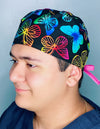 Neon Colorful Butterflies on Black Unisex Animal Scrub Cap