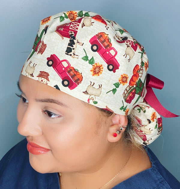 Red Truck Farm Pumpkin Patch Floral Fall/Thanksgiving Ponytail