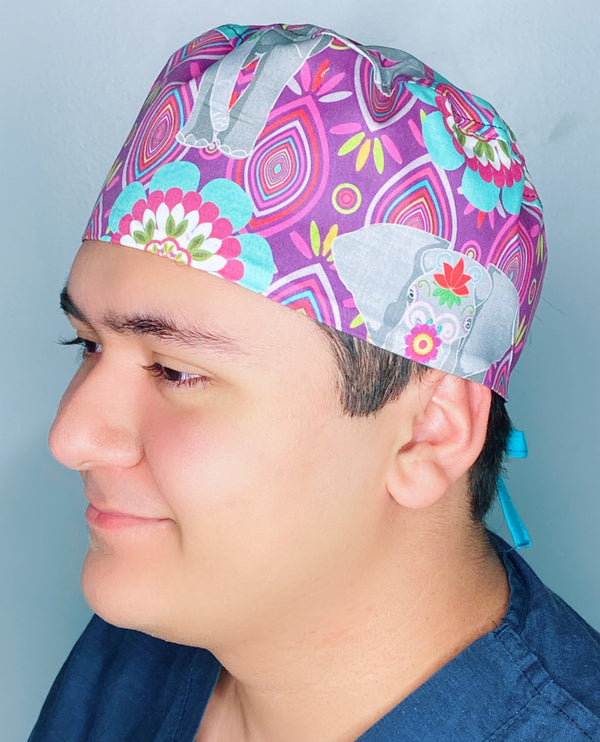 Elephant Mandala Floral Unisex Animal Scrub Cap