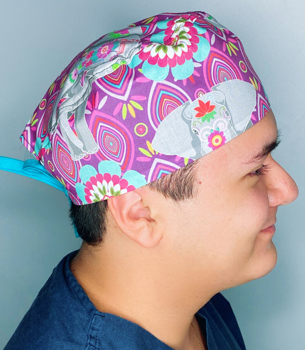 Elephant Mandala Floral Unisex Animal Scrub Cap