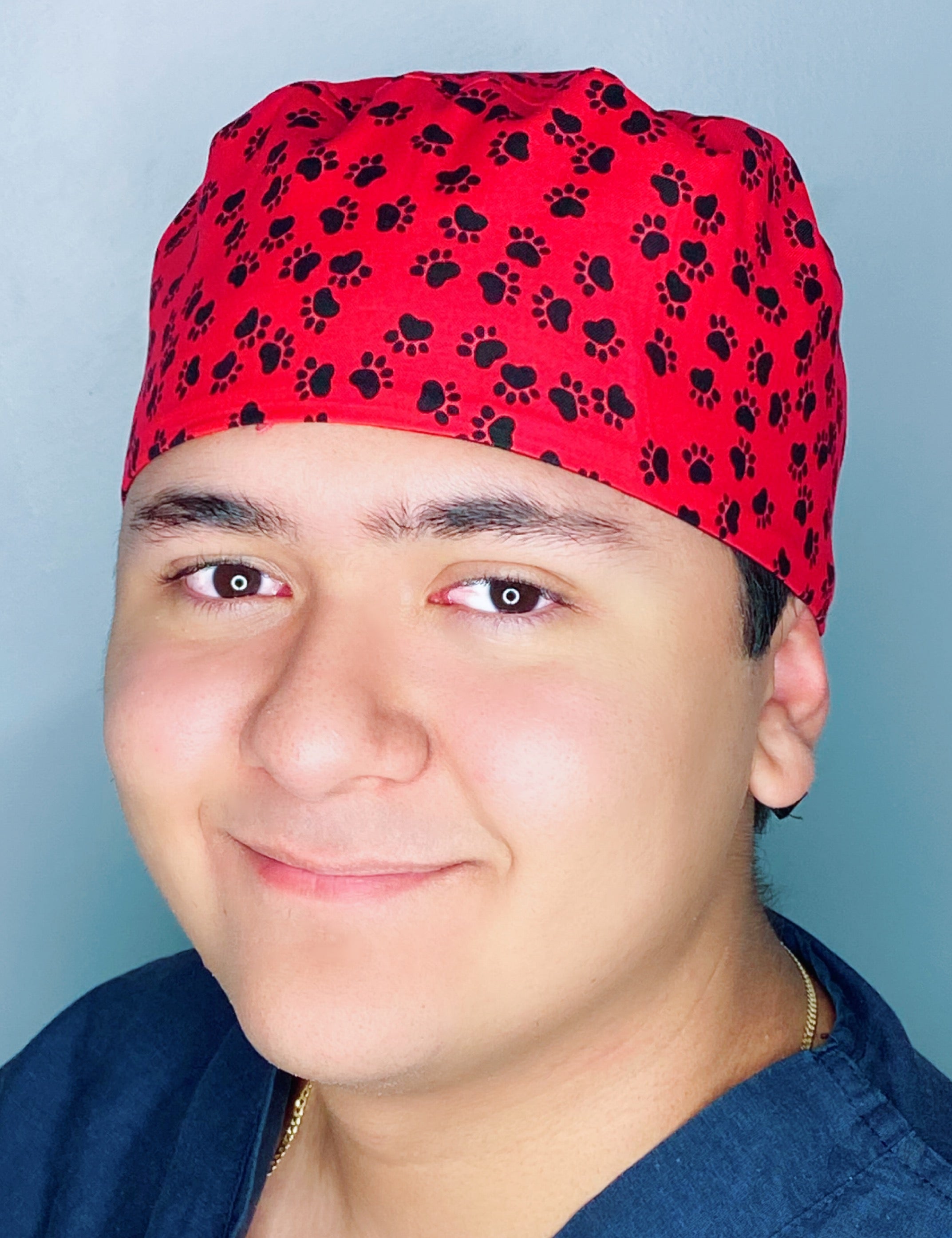 Black Paws on Red Unisex Animal Scrub Cap