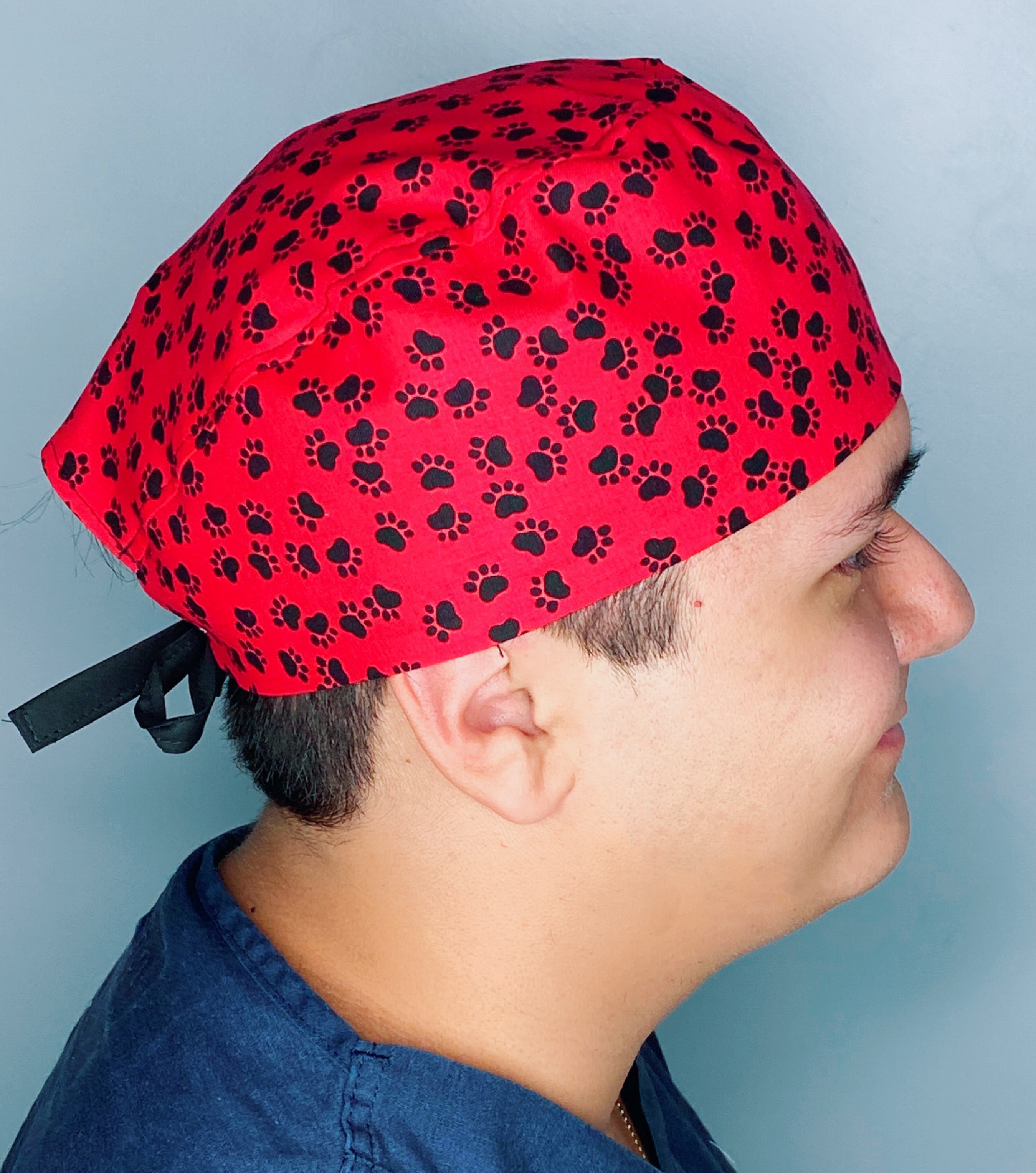 Black Paws on Red Unisex Animal Scrub Cap