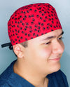 Black Paws on Red Unisex Animal Scrub Cap