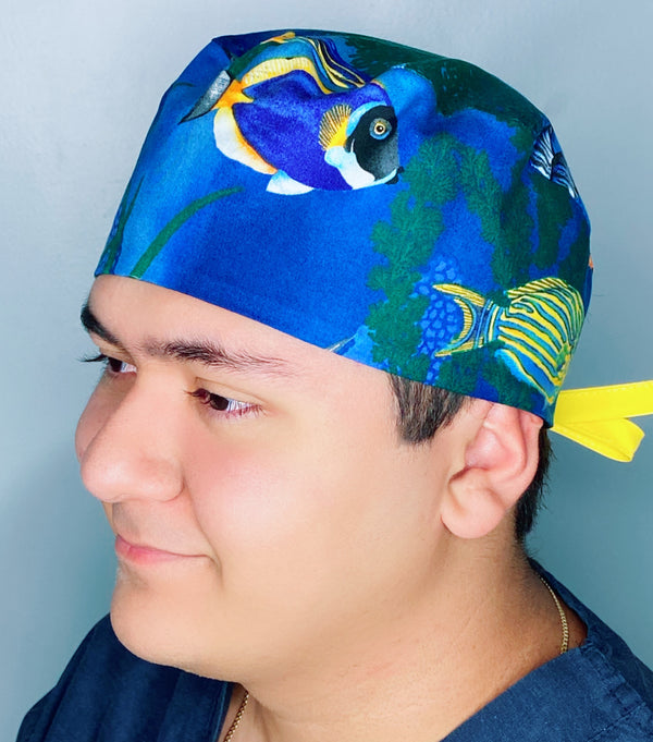 Tropical Fish Open Sea Blue Unisex Animal Scrub Cap