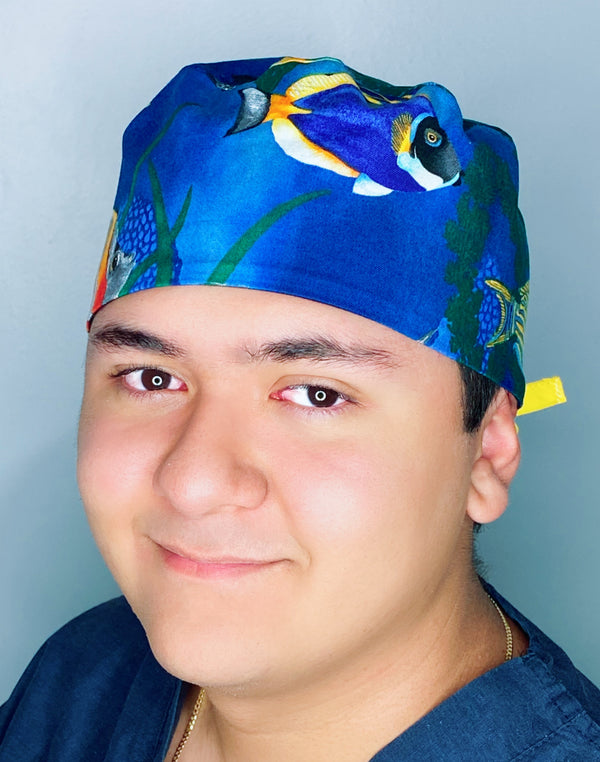 Tropical Fish Open Sea Blue Unisex Animal Scrub Cap