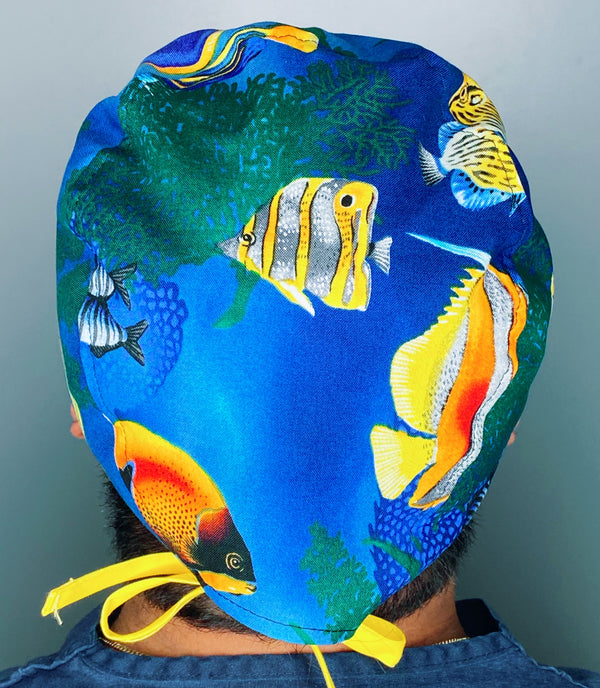 Tropical Fish Open Sea Blue Unisex Animal Scrub Cap