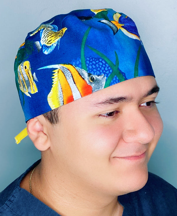 Tropical Fish Open Sea Blue Unisex Animal Scrub Cap