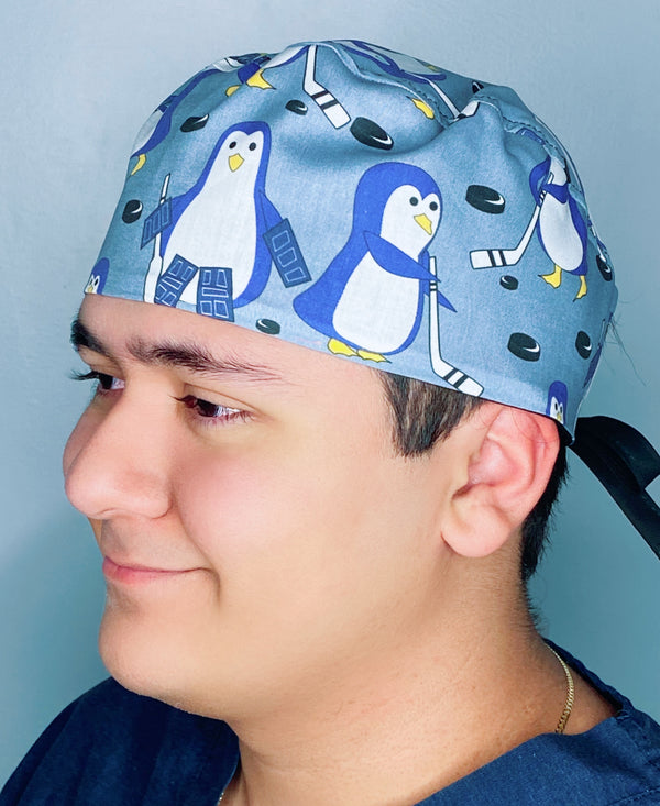 Penguins Playing Hockey Unisex Animal Scrub Cap