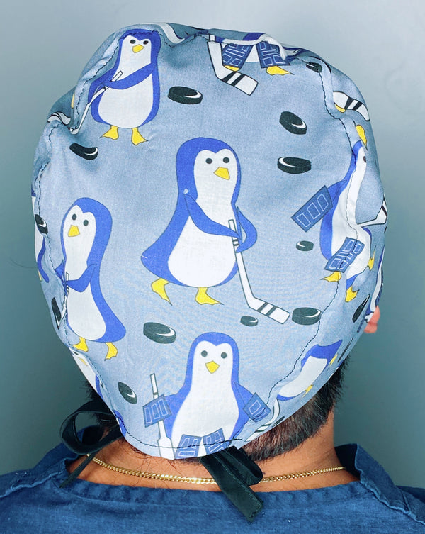 Penguins Playing Hockey Unisex Animal Scrub Cap