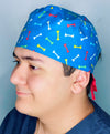 Colorful Bones on Blue Unisex Animal Scrub Cap
