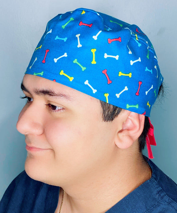 Colorful Bones on Blue Unisex Animal Scrub Cap